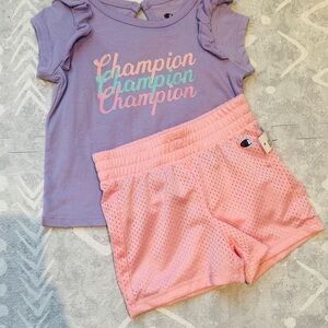 Champion Girls 2PC Outfit Lavender & Pink Tee Shirt T-Shirt & Shorts Set